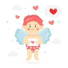 Funny cupid, little angels or amur. Cute little kids with love letters and heart
