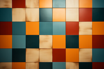 Retro Checkerboard: A vintage-inspired checkerboard pattern in bold colors, types of tiles background, textures Generative AI