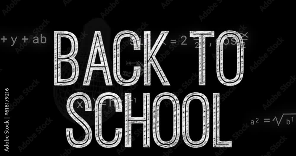 Poster Animation of back to school text and data processing on black background