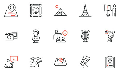 Vector Set of Linear Icons Related to Exhibition, Museum and Art Gallery. Mono Line Pictograms and Infographics Design Elements - part 2