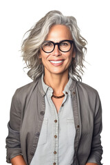 Middle-aged hipster woman. Isolated on transparent white background. Generative AI