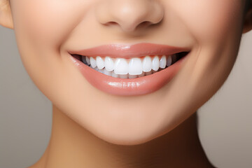 A close - up image of a woman's mouth ,perfect white smile and white teeth.