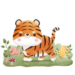 cute little tiger watercolor international tiger day illustration element