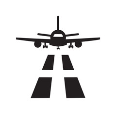 Icono de un avión y una pista de aterrizaje. Vista de frente. vector
