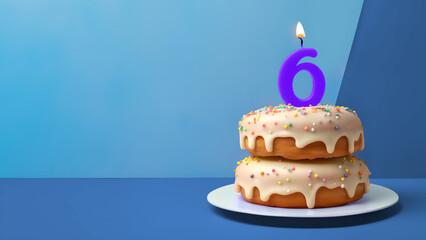 6th years birthday cake on isolated colorful pastel background. Generative Ai. - obrazy, fototapety, plakaty