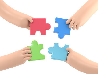Transparent Backgrounds Mock-up.Business teamwork with white puzzle of four pieces cooperation unity concept.Supports PNG files with transparent backgrounds.
