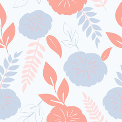 Vector seamless floral pattern in pastel pink and blue colors.
