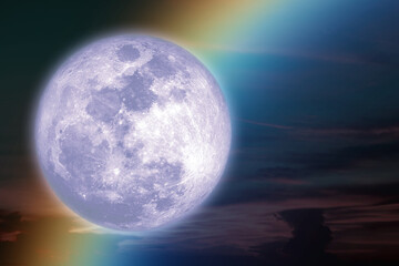 super moon and rainbow light back on dark night sky