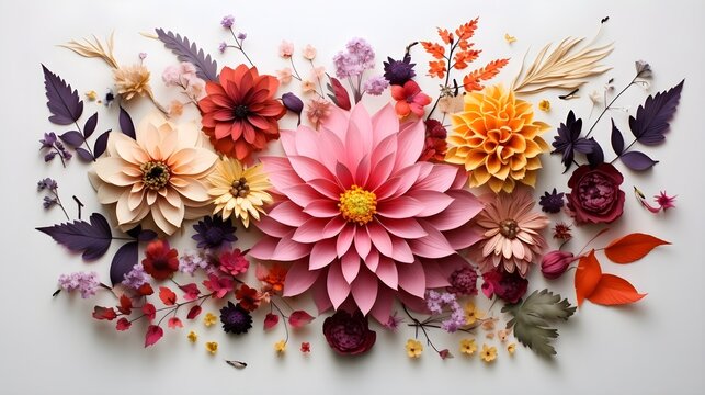A mixed-media collage featuring pressed flowers arranged in the shape of a mandala. (Generative AI)