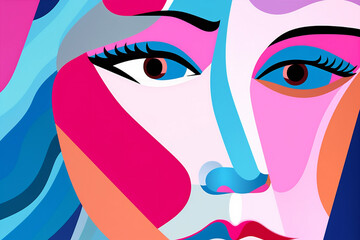 woman graphic minimalist poster face modern abstract portrait fashion cubist cubism. Generative AI.