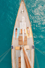Travel, ocean and women on boat for cruise, luxury sailing and transport for holiday, vacation and...