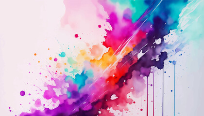 Abstract Colorful Watercolor Background. Liquid Fluid Flowing Paint Splash Wallpaper Illustration for Banner, Invitation, Greeting Card or Cover.