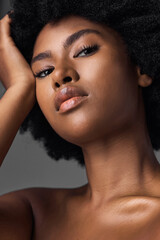 Black girl, portrait and skincare with cosmetic for self care with dermatology for wellness in...