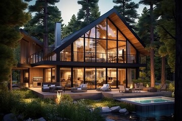 Luxury cabin in the woods, generative ai