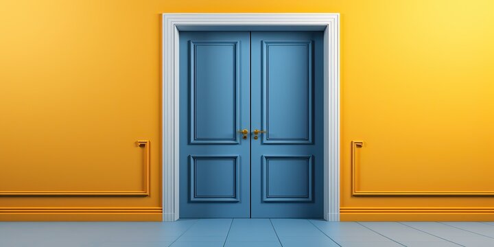 Yellow door in colorful interior, generative ai