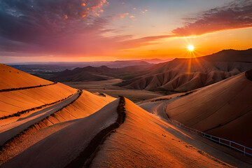 Aerial view on big sand dunes in Sahara desert 