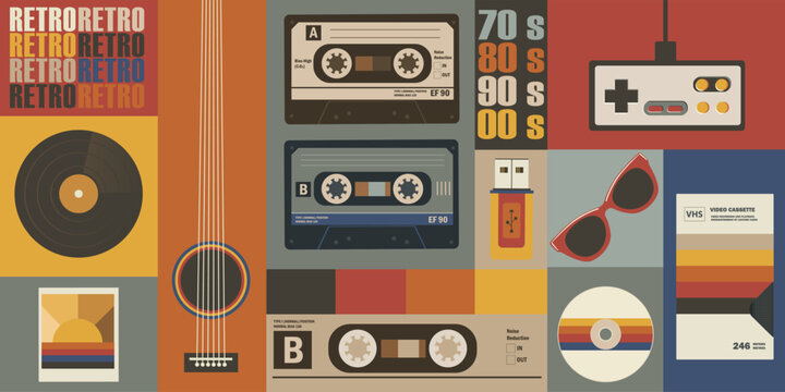 Various old-fashioned items on a retro background. Concept retro or vintage background.