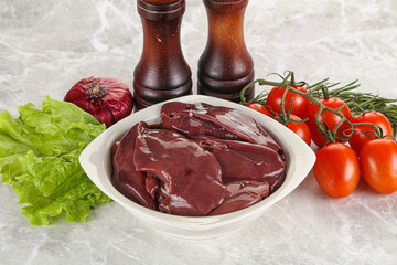 Raw turkey liver in a bowl ready for cooking