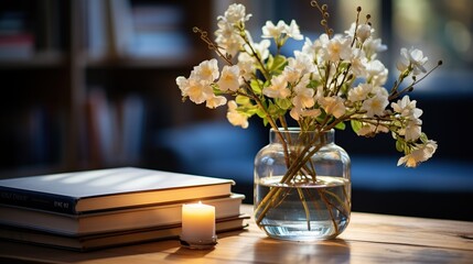 vase with blooming jasmine flowers