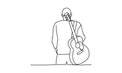 Line art drawing of a male carry guitar illustration design