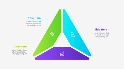Diagram in the form of a triangle divided into 3 parts. Vector cycle infographic