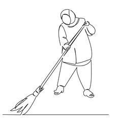 woman janitor sweeping