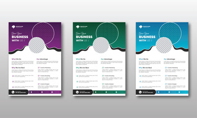 Corporate business flyer bundle with different color. A4 size business flyer template. Grow your business. Fresh & clean design template