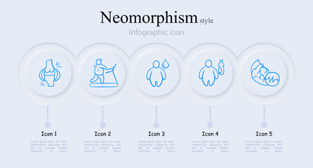 Exercise for Weight Loss Icon. Heart problems, dehydration, joint pain, obesity problem, overweight. Neomorphism style. Vector line icon