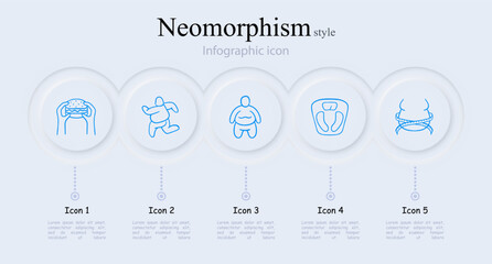 Weight Loss Icon. Fast food, scales, obesity, waist measuring tape, overweight. Neomorphism style. Vector line icon
