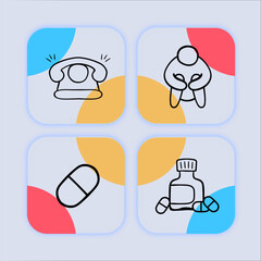 Medication Treatment Icon. Pills, depression, medication, ill health, therapy, helpline, suicide hotline. Neomorphism style. Vector line icon