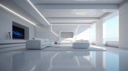 Fototapeta na wymiar Modern white living room interior with blank space , .Empty smooth room , Created with Generative Ai Technology