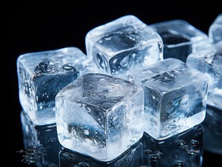 Obraz premium Clear translucent ice cubes generative ai