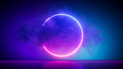 Glowing neon ring with some smoke cloud. 3d rendering. 