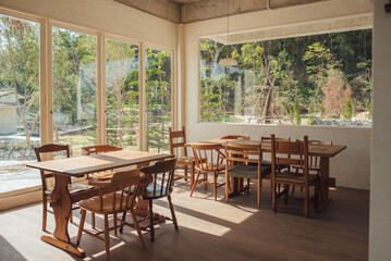 table and chairs in a restaurant