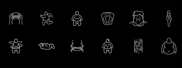 Workouts for Weight Loss Icon. Burger, fast food, obesity, cardio training, scales, overweight. Vector line icon