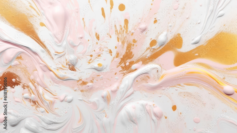 Poster abstract background of pink and white paint splashes on white background generative ai