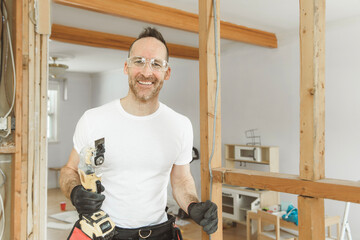 Construction Worker Building renovation an old house