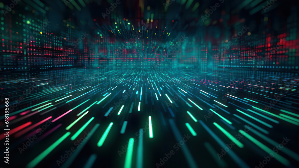 Poster abstract technology background with glowing lines and dots. generative ai