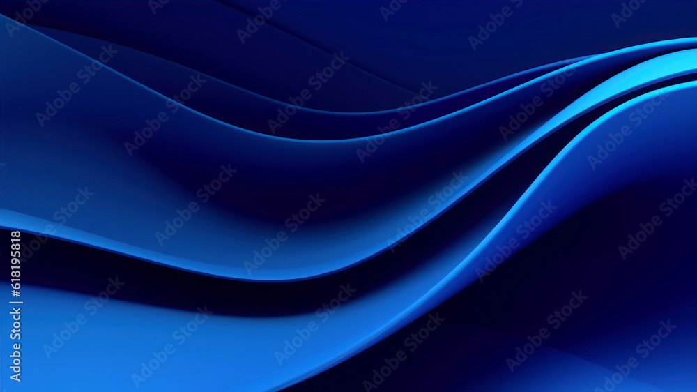 Poster abstract blue background with smooth wavy lines. 3d render generative ai