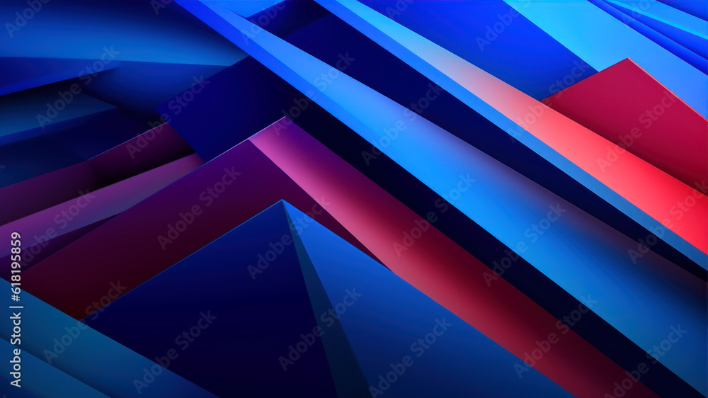 Poster abstract background with blue and red triangles. 3d rendering, 3d illustration. generative ai