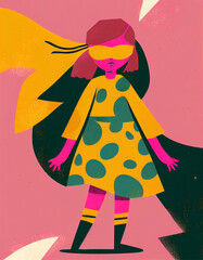 Masked heroine in pop colors and warm tones.