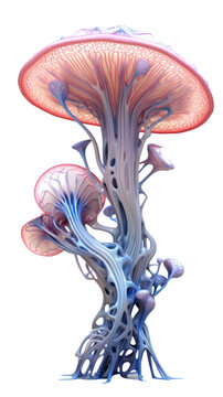 alien flora extraterrestrial fungi mushrooms biology 3d rendered abstract futuristic texture, isolated on a transparent background, generative ai