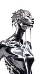 cascading liquid metal engulfing a futuristic abstract fashion model silhouette, futuristic texture, isolated on a transparent background, generative ai - obrazy, fototapety, plakaty