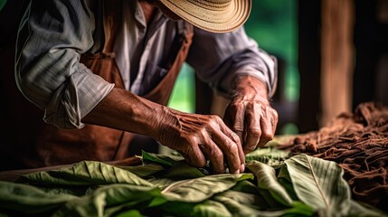 Traditional Tobacco Processing, making cuban cigars - Generative AI technology
