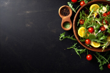 Obraz na płótnie Canvas fresh salad vegetable vegetarian dark food diet healthy background vegan green. Generative AI.