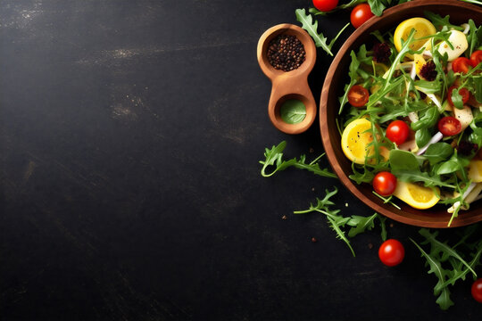 fresh salad vegetable vegetarian dark food diet healthy background vegan green. Generative AI.
