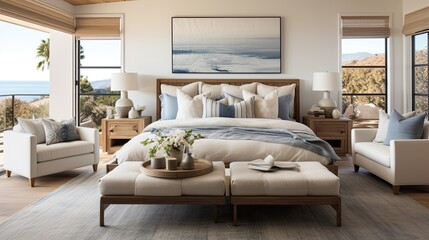 A master bedroom with a warm and inviting atmosphere