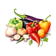 Watercolor vegetables clipart illustration. Watercolor vegetables on transparent background. Generative AI