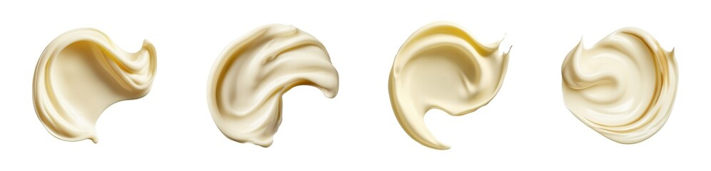Collection of mayonnaise drops isolated on transparent or white background, png