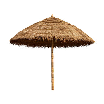 Straw Beach Umbrella Isolated On Transparent Or White Background, Png